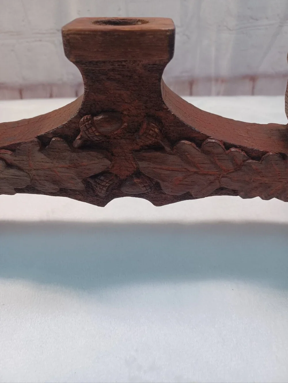 Hand Carved Solid Wood 3 Taper Candle Holder Oak Leaf & Acorn Rustic Centerpiece